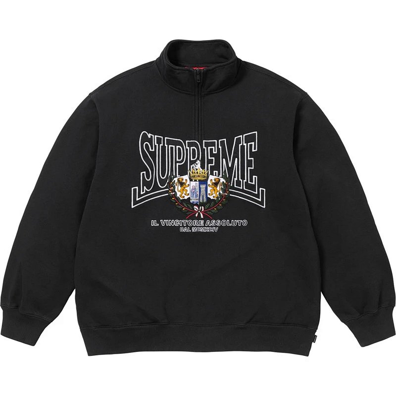 CREST APPLIQUÉ HALF ZIP PULLOVER 半拉链卫衣立领 黑 浅灰 宝蓝 天蓝 S M L XL  E604