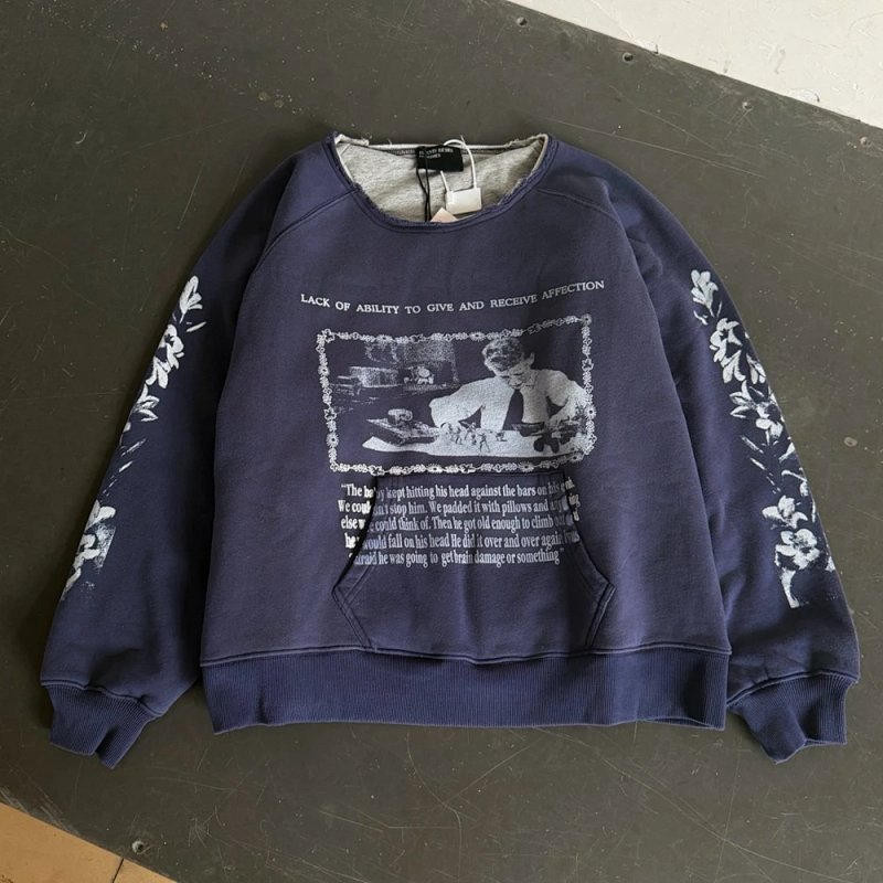 Enfants Riches Deprimes  藏青人物花卉短款卫衣 尺码：S M L XL 颜色：水洗蓝  ERD8864