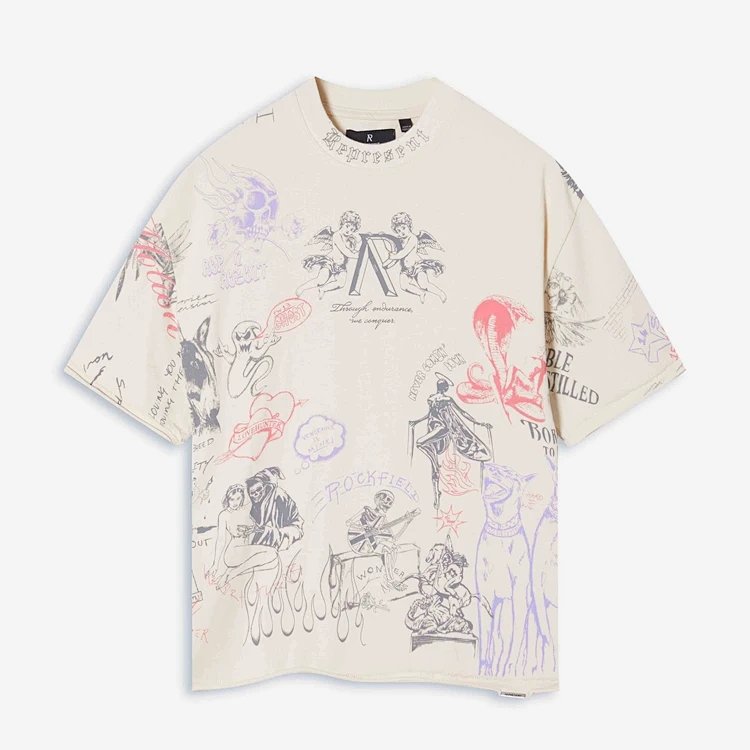 REPRESENT Legacy T-Shirt 复古天使汽车满身图案印花破坏做旧水洗短袖t恤  颜色：水洗黑 复古白 尺码：S M L XL  REP251