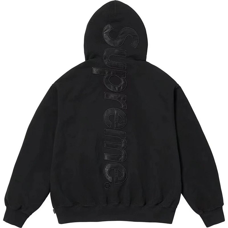 FW23 SATIN HOODIE 缎面大LOGO字母绣花卫衣 黑色  S M L XL  E559