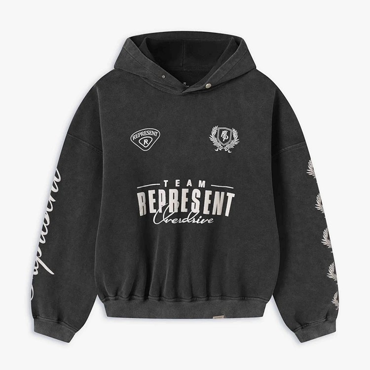 Represent World Championship BOXY Hoodie “世界冠军”徽章英文印花水洗连帽卫衣 颜色:水洗黑 尺码:S M L XL REP258