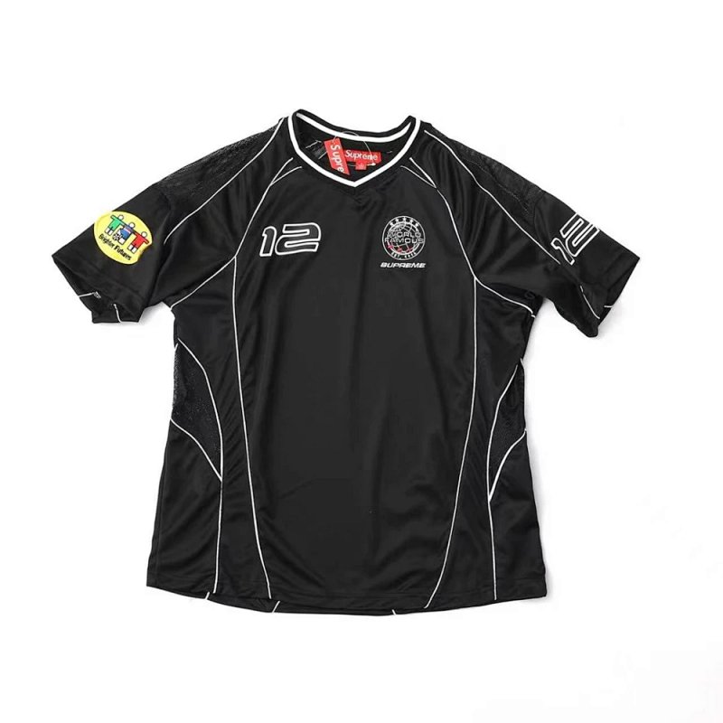 FW25 WEEK11 Piping Soccer Jersey 刺绣补丁短袖足球衣 颜色：黑色  酒红  蓝色 尺码：S M L XL   CS112