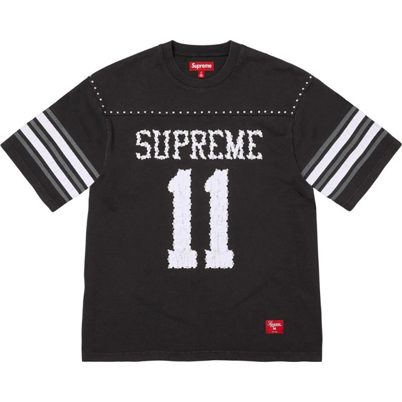 SS26 STUDDED FOOTBALL TOP  11号钻T恤   黑色 蓝色 杏色 绿色  SB63