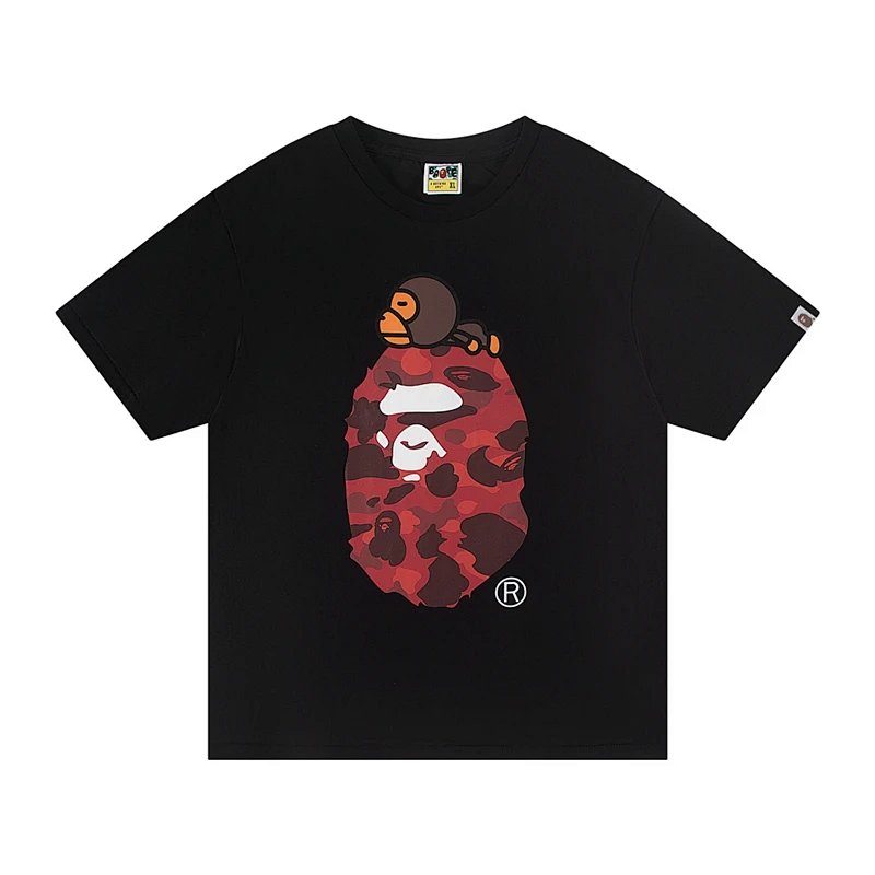 TOP 猿人印花圆领短袖T恤 黑色 白色  S-XL A4