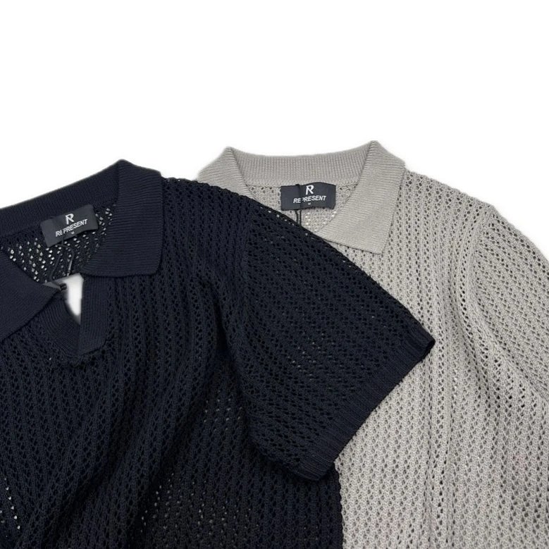 Represent 夏季老钱风镂空针织Polo衫 尺码: S M L XL 颜色:黑色 灰褐色 REP9100