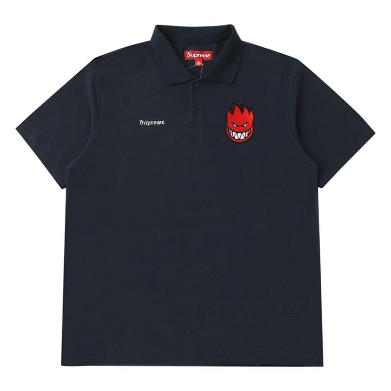SS26 Polo 网眼休闲小火人立体刺绣贴布短袖Polo衫  颜色：黑色 白色 藏青  S-XL  CS116