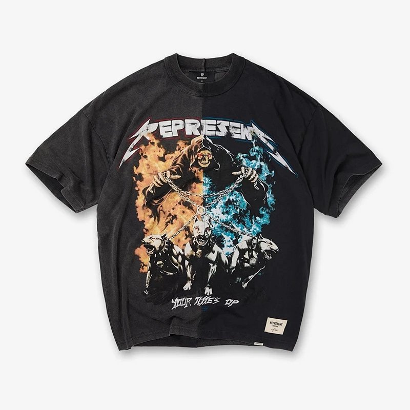 REPRESENT 新款美式高街男女街头潮流洗水宽松短袖 尺码: S-M L XL 颜色:洗水黑 REPG9828