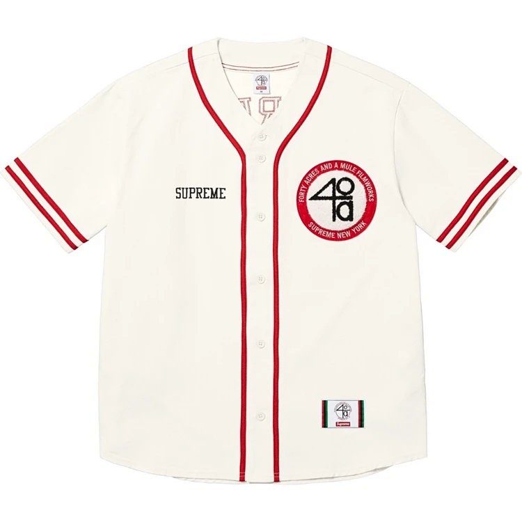 SS25 40 Acres Twill Baseball Jersey  后背数字英文LOGO短袖棒球服  黑色  米白色  S-XL   SB16