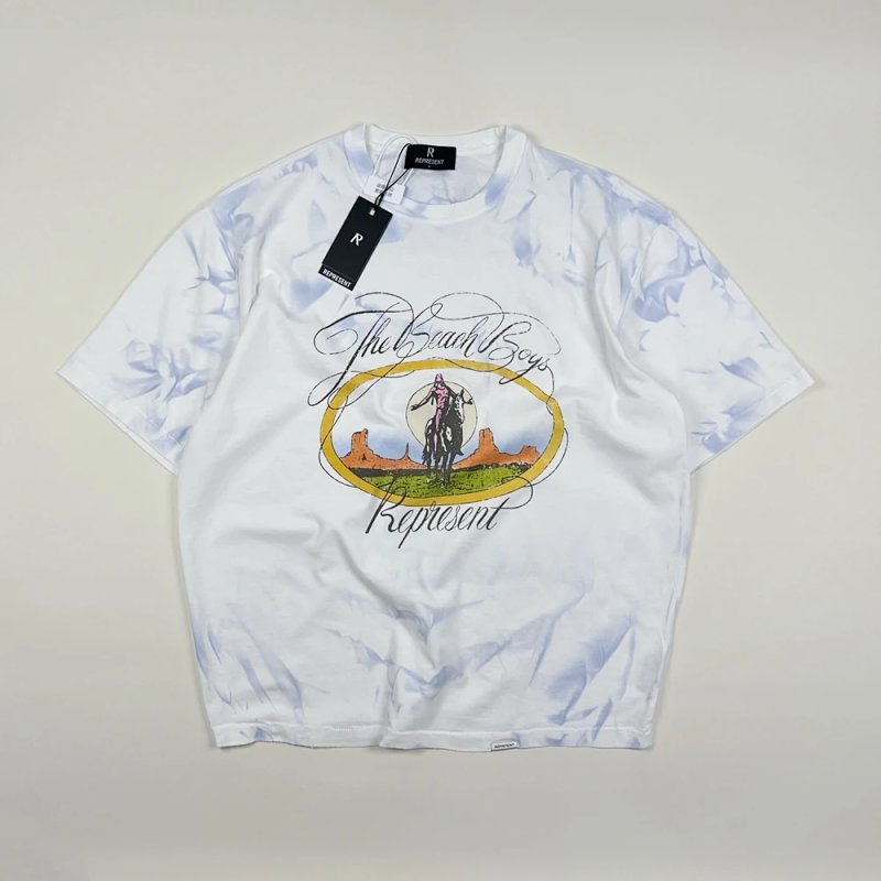 Represent The Beach Boys西部骑士联名扎染短袖T恤  尺码：S M L XL 颜色：白色  REPG9865