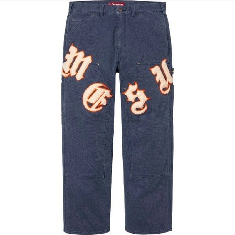 Old English Canvas Double Knee Painter Pant 帆布复古字体 裤子 黑，宝蓝 30 32 34 36 38  A326