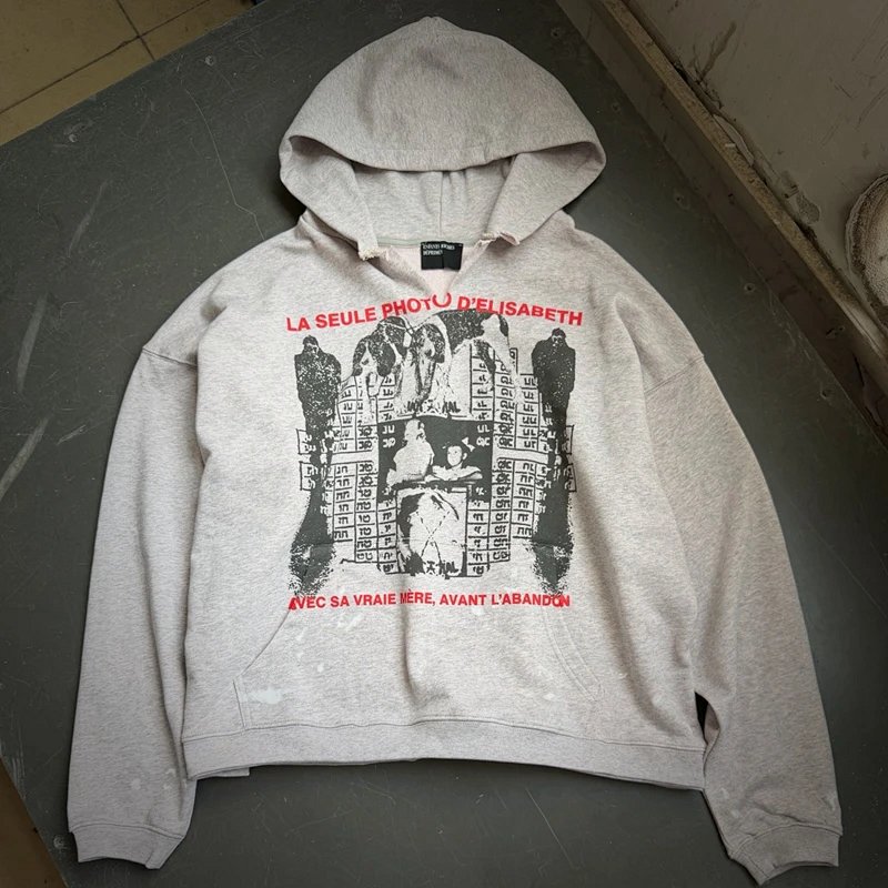 Enfants Riches Deprimes ERD   照片D'ELISABETH连帽衫 破开连帽衫宽松卫衣 尺码： S M L XL 颜色：灰石楠色  ERD8824