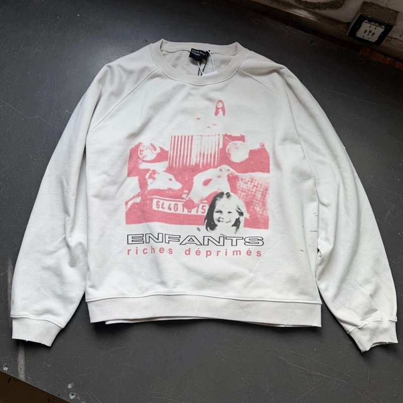 Enfants Riches Deprimes 经典插肩袖落肩Boxy短宽廓形圆领卫衣 尺码：S M L XL 颜色：可乐杏  ERD8834