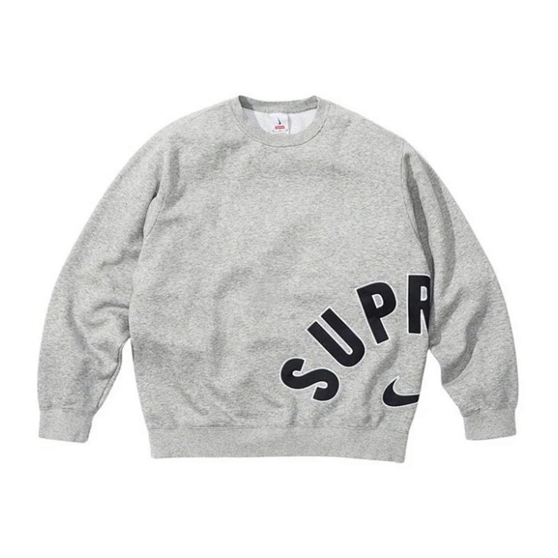 Sup 22SS Nike Arc Crewneck 联名款贴布绣加绒圆领套头卫衣 黑色 灰色 紫色 S M L XL  E542  S2221