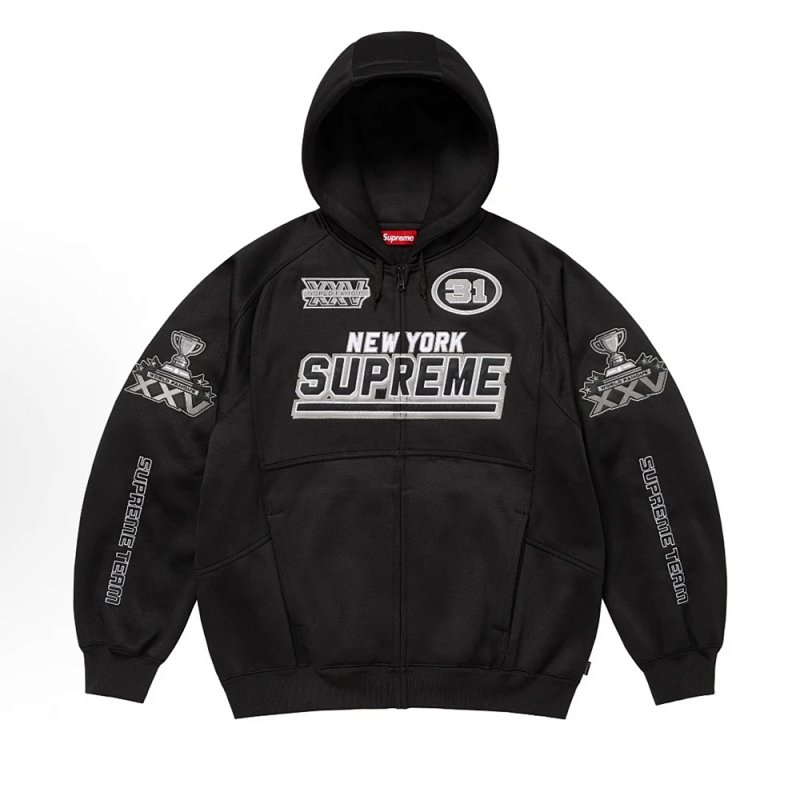WEEK16 Football Zip Up Hooded Sweatshirt 斜纹贴花刺绣logo连帽卫衣 男女同款 颜色：黑色 白红 天蓝色 尺码：S M L XL  CS106