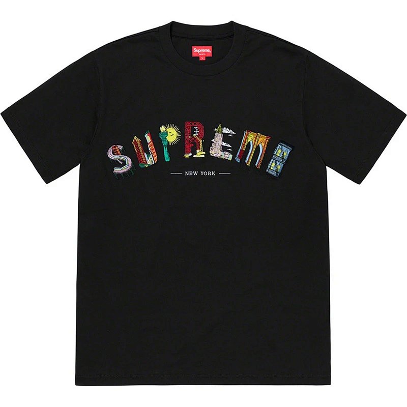 Sup 19SS City Arc Tee 城市刺绣logo弧形彩虹短袖T恤 黑 白  S-XL  B104#