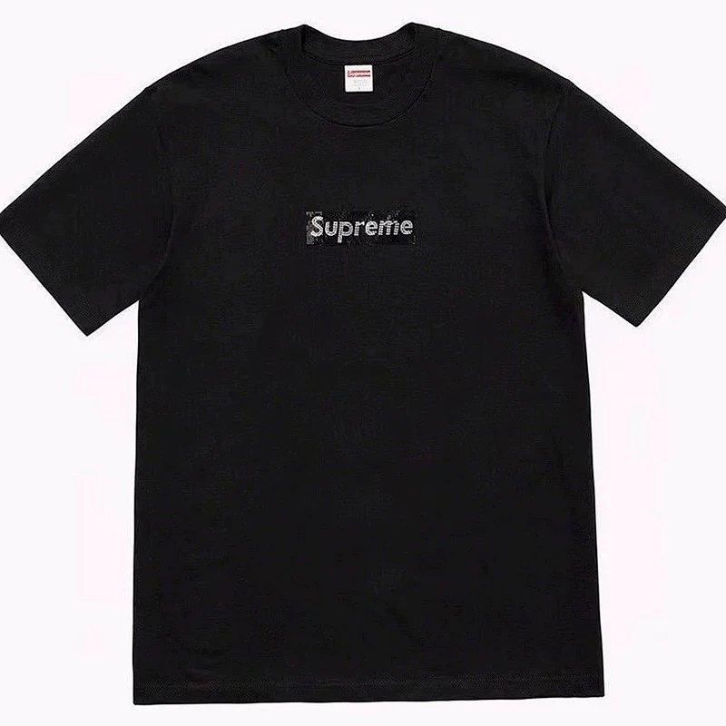施华洛世奇BOX LOGO水钻烫钻短袖T恤 黑 白 红 S M L XL B228