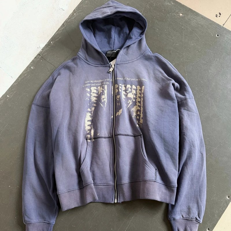 Enfants Riches Deprimes   Leave My Daughter Write Zip Up Hoodie 插肩袖落肩连帽拉链卫衣 尺码：S-XL 蓝色  ERD8848