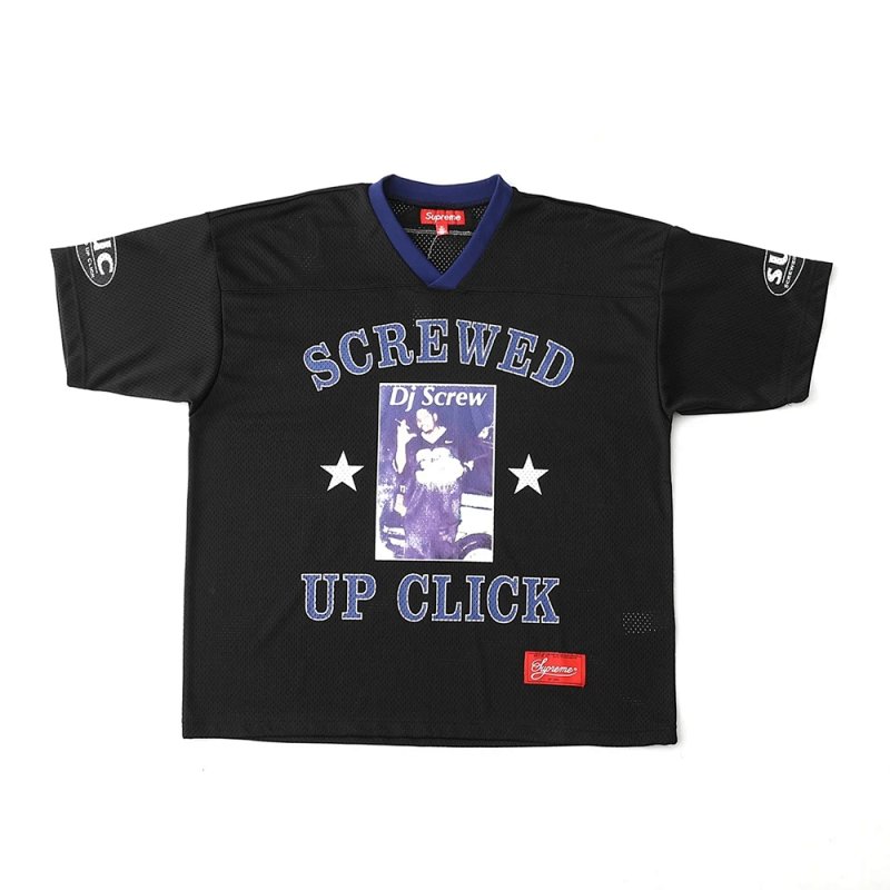 DJ Screw 联名款 SS26 Football JerseyV领球衣撞色印花网眼足球衣 颜色：黑色 迷彩 天蓝 尺码：S M L XL   CS107