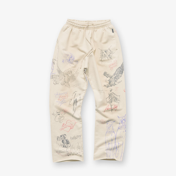 REPRESENT Legacy Sweatpant 满印做旧破坏复古印花抽绳直筒散口卫裤 颜色:水洗黑 复古白 尺码:S M L XL REP262