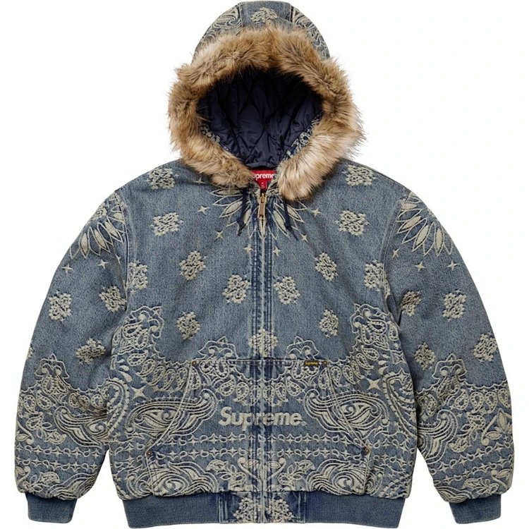 SS25 BANDANA JACQUARD DENIM HOODED WORK JACKET 提花夹腰果花棉牛仔夹克 洗水蓝 S- XL SB44