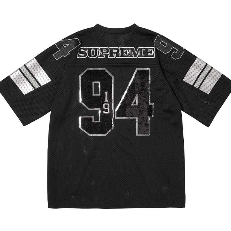 SEQUIN FOOTBALL JERSEY 亮片刺绣足球衣 黑 S-XL  SB62