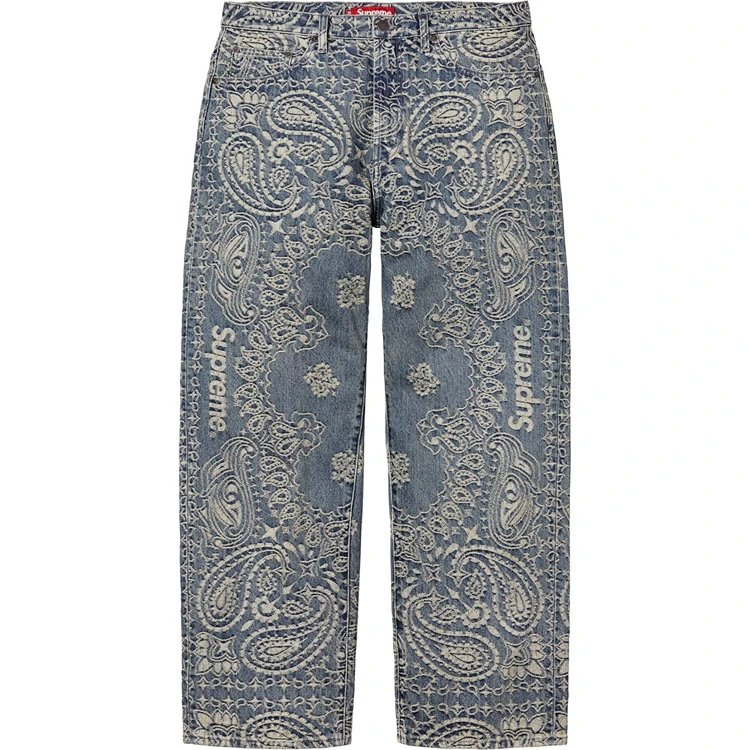 SS25 BANDANA JACQUARD BAGGY JEAN 提花直筒腰果花牛仔裤 黑色 牛仔蓝 30-36 SB43