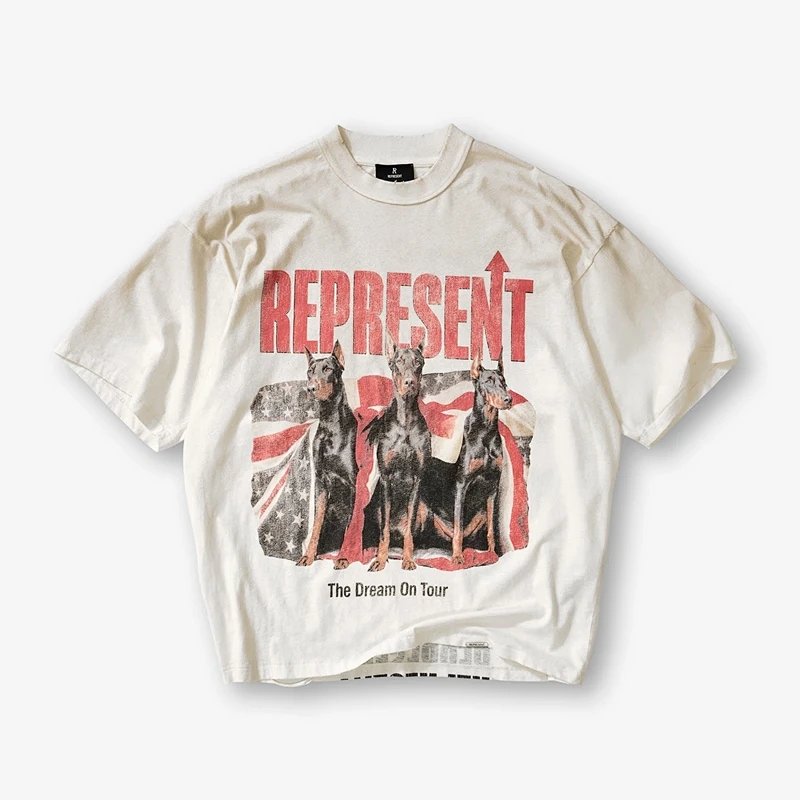 REPRESENT新款美式高街男女街头潮流宽松短袖 尺码:S M L XL 颜色: 做旧白 黑灰 REP9822