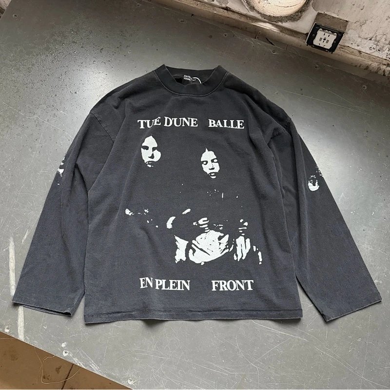 Enfants Riches Deprimes双人复古人像长袖T恤 尺码：S M L XL 颜色：洗水黑  ERD8833