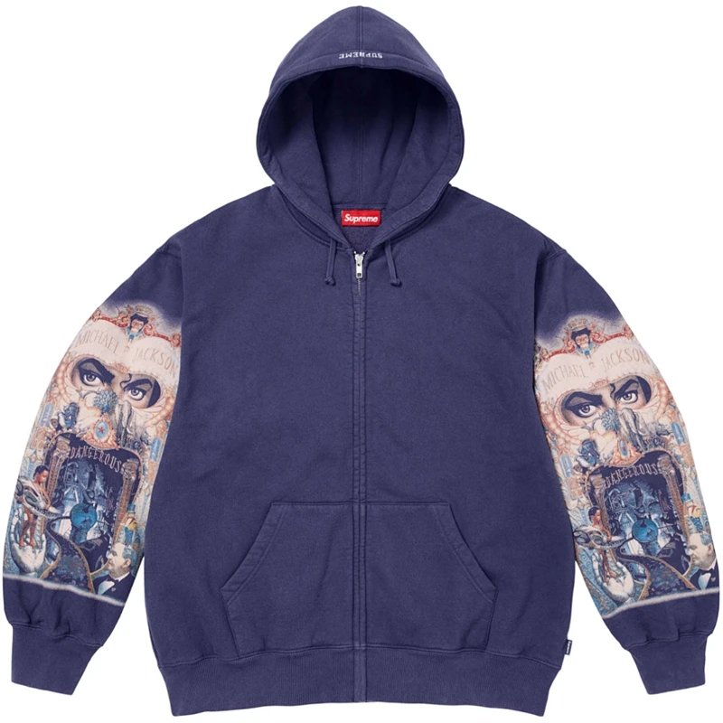 Supreme Michael Jackson Dangerous Zip Up Hooded Jacket Washed Navy