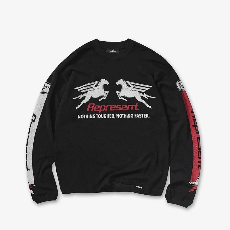 REP飞马赛车撞色长袖 颜色:黑 白 尺码:S M L XL REPG9090