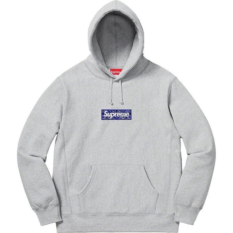 腰果花刺绣标SUP Bandana Box Logo Hooded Sweatshirt 腰果花刺绣标BOXLOGO加绒帽衫 黑色 灰色 红色 粉色 天蓝色 S-XL S303# E51