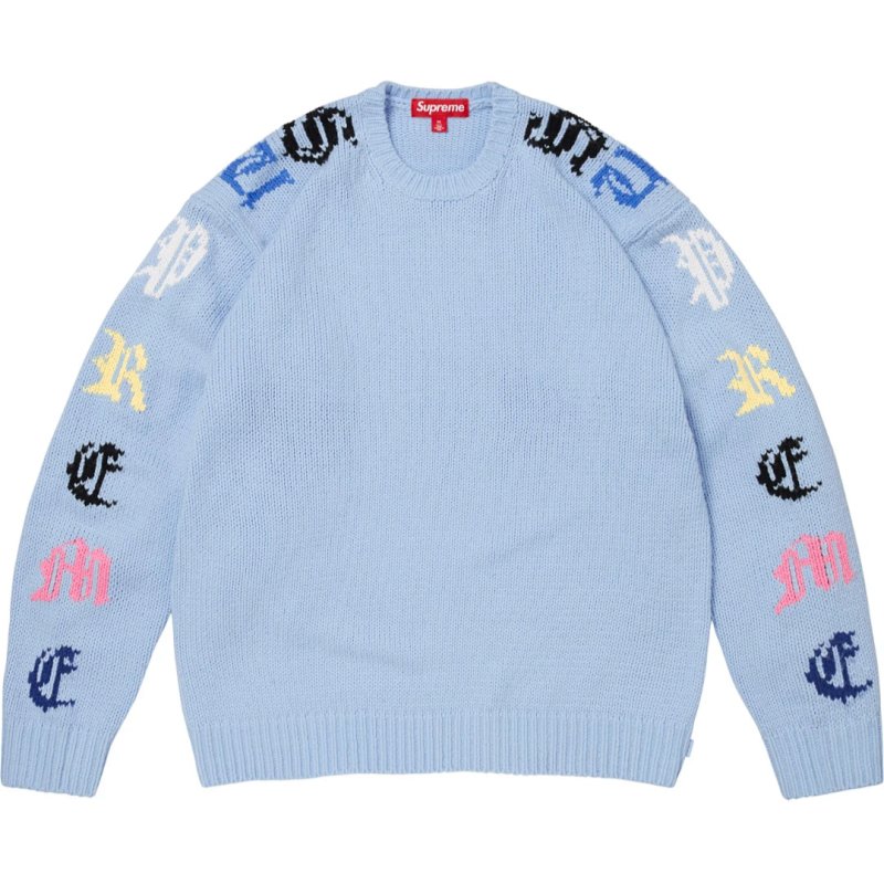 SS26 OLD ENGLISH SLEEVES SWEATER 复古字毛衣 舒适圆领毛衣 黑色  天蓝色 S- XL  SB74
