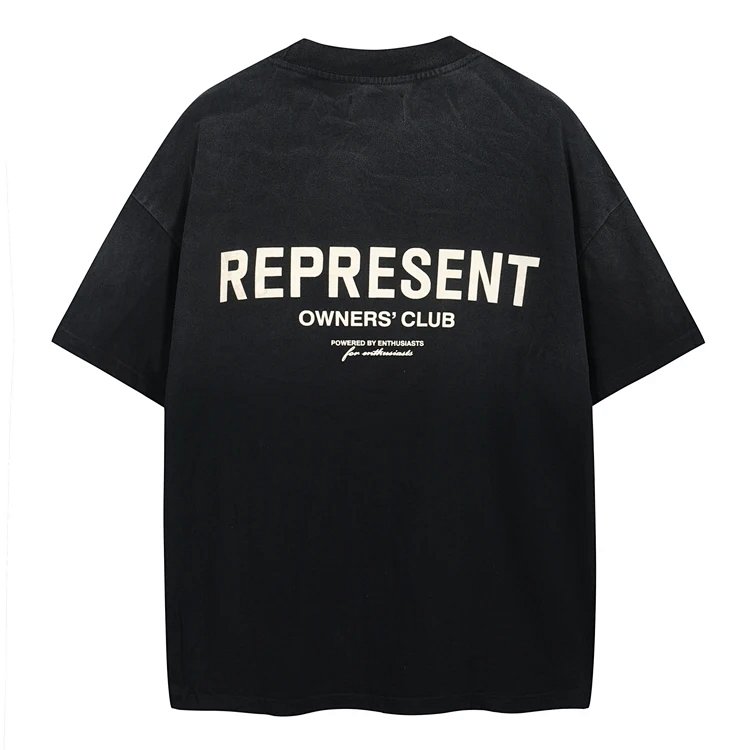 Represent经典字母logo印花做旧复古短袖T恤 做旧黑 S-XL码 R3091#