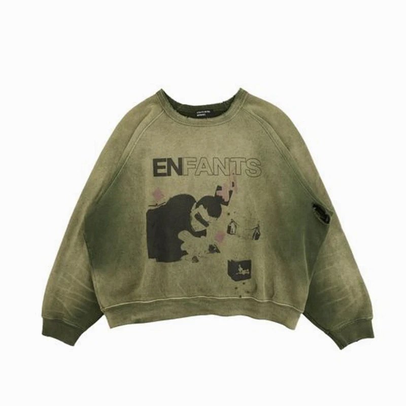 Enfants Riches Deprimes 做旧军绿人像印花卫衣 尺码:S M L XL 颜色:军绿色 ERD8831