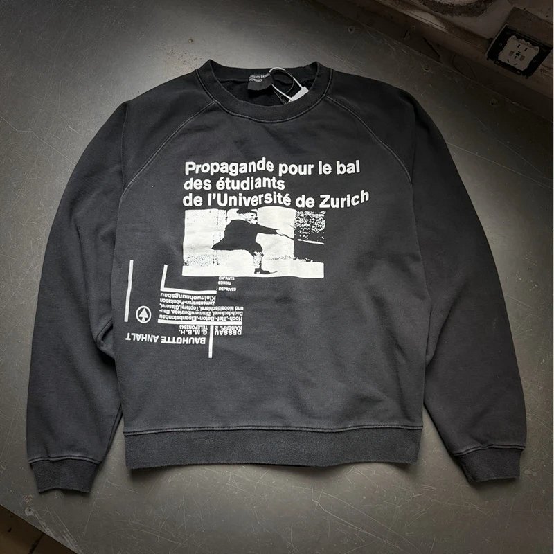 Enfants Riches Deprimes ERD  University of Zurich 插肩袖圆领卫衣  尺码：S M L XL 颜色：水洗黑  ERD8817