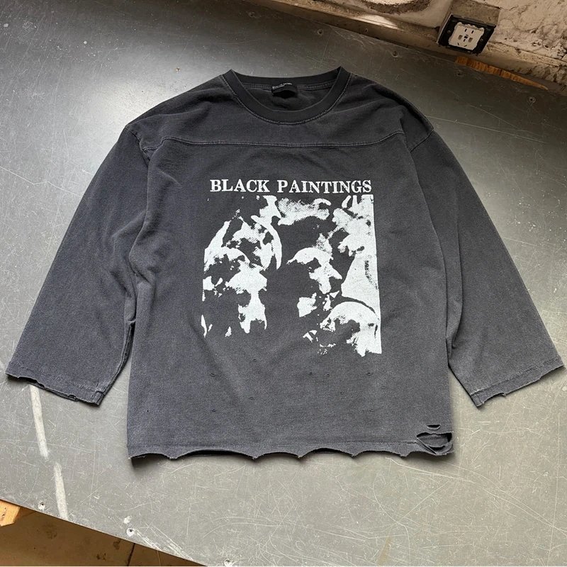 Enfants Riches Deprimes  BLACK PAINTINGS磨破水洗做旧长袖 颜色：洗水黑  S-XL  ERD8832