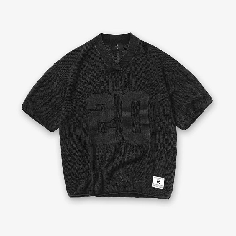 Represent 美式复古橄榄球套装石洗网眼针织短袖 尺码:S M L XL 颜色:水洗黑 REPG9869