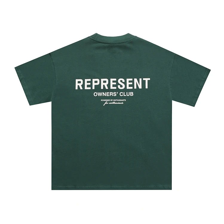 REPRESENT The Owners Club 标语logo印花短袖T恤 彩蓝 绿色 咖啡色 花灰 花灰粉标 浅蓝 黑色蓝标  灰棕 军绿 紫色 白色粉标 S-XL  R447#