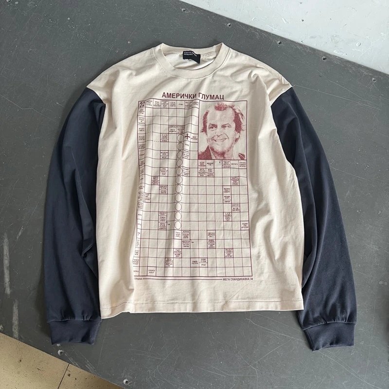 Enfants Riches Deprimes 人物复古海报撞色长袖T恤 尺码：S M L XL 颜色：中卡色  ERD8844