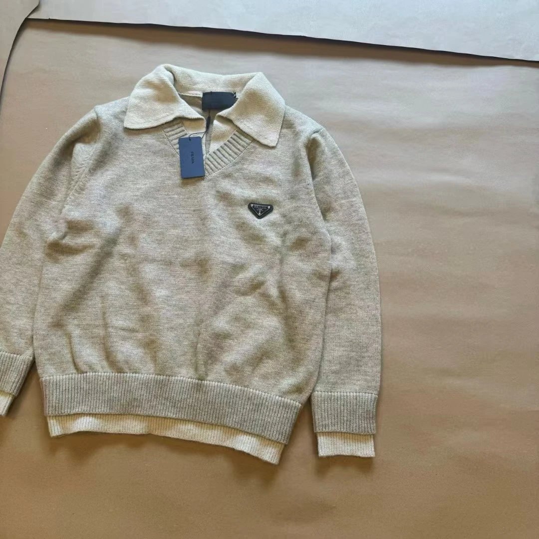 Prada Knitwear Collared knit sweater with triangle logo plaque — 2