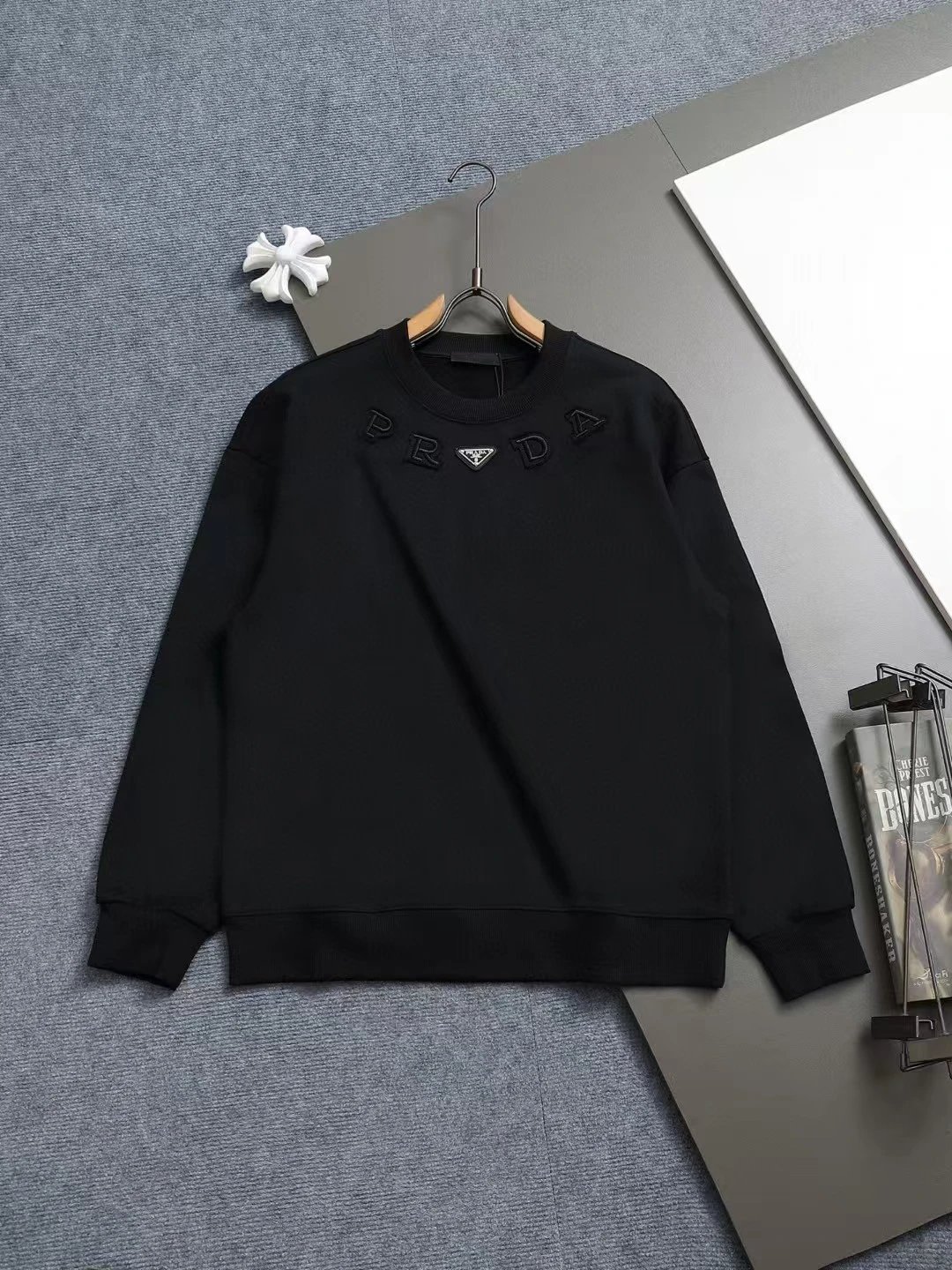 Prada Knitwear Collared knit sweater with triangle logo plaque — 17