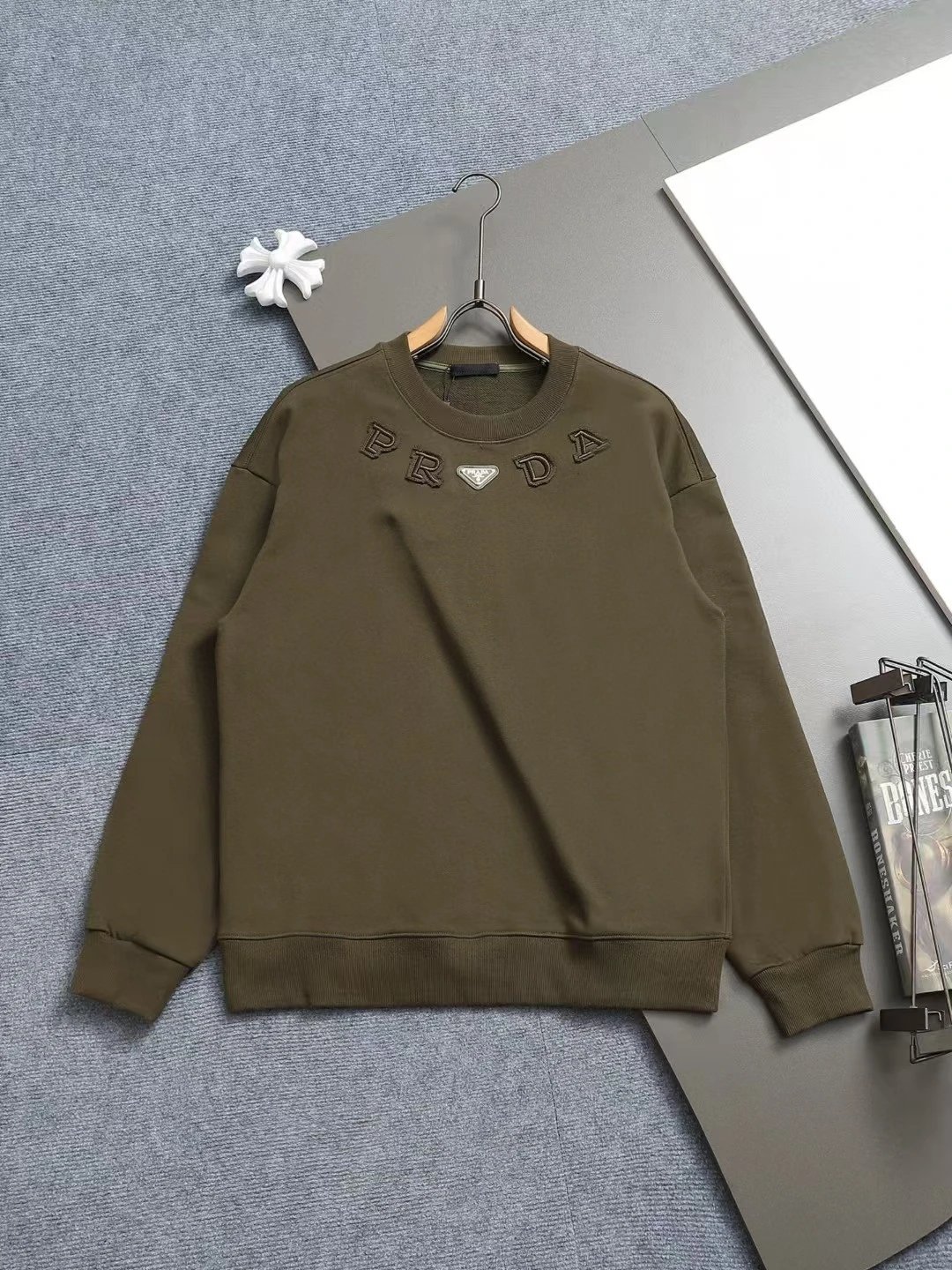 Prada Knitwear Collared knit sweater with triangle logo plaque — 18
