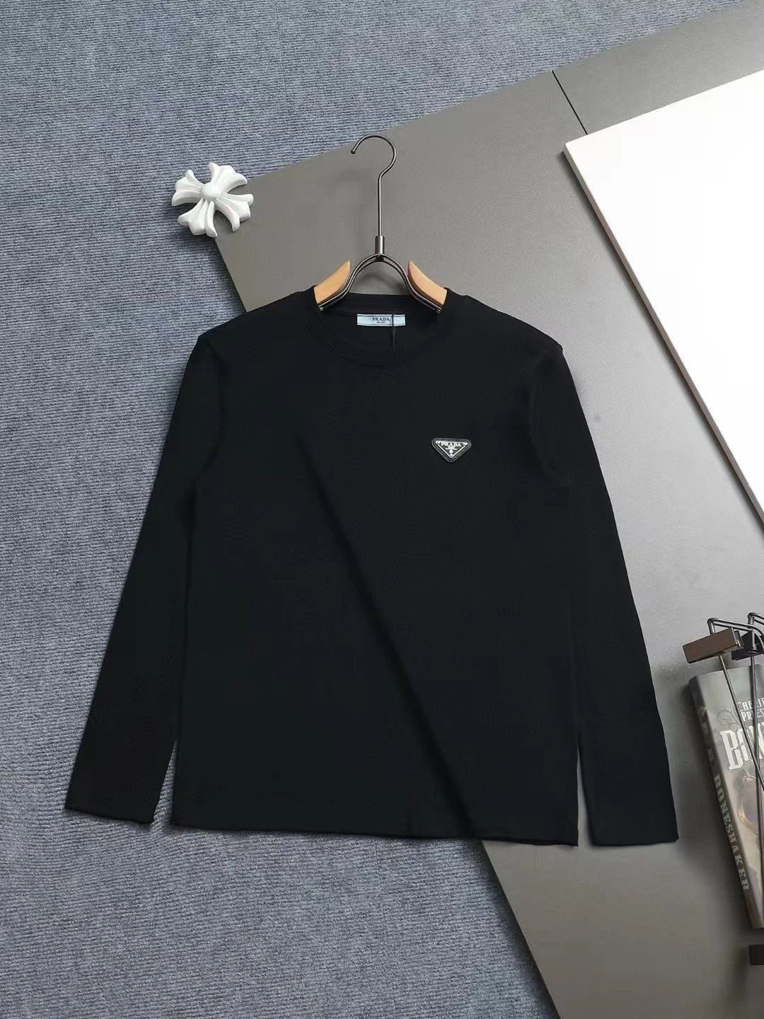 Prada Knitwear Collared knit sweater with triangle logo plaque — 23