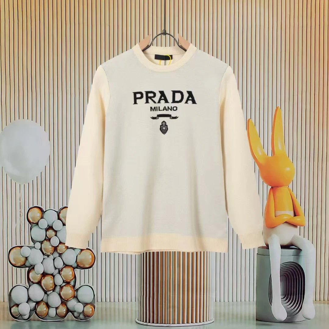 Prada Knitwear Collared knit sweater with triangle logo plaque — 14