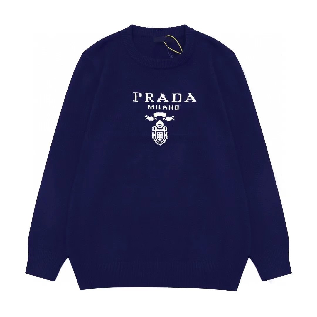 Prada Knitwear Collared knit sweater with triangle logo plaque — 13