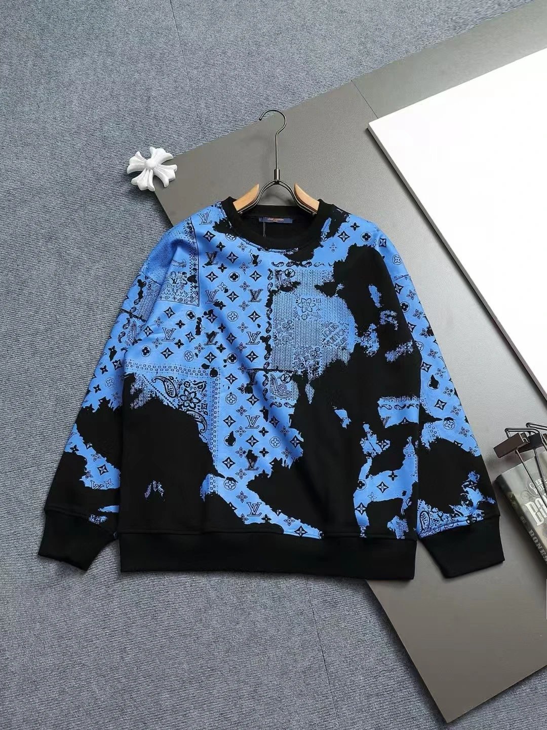 Louis Vuitton Monogram Bandana Patchwork Crewneck Sweatshirt Blue