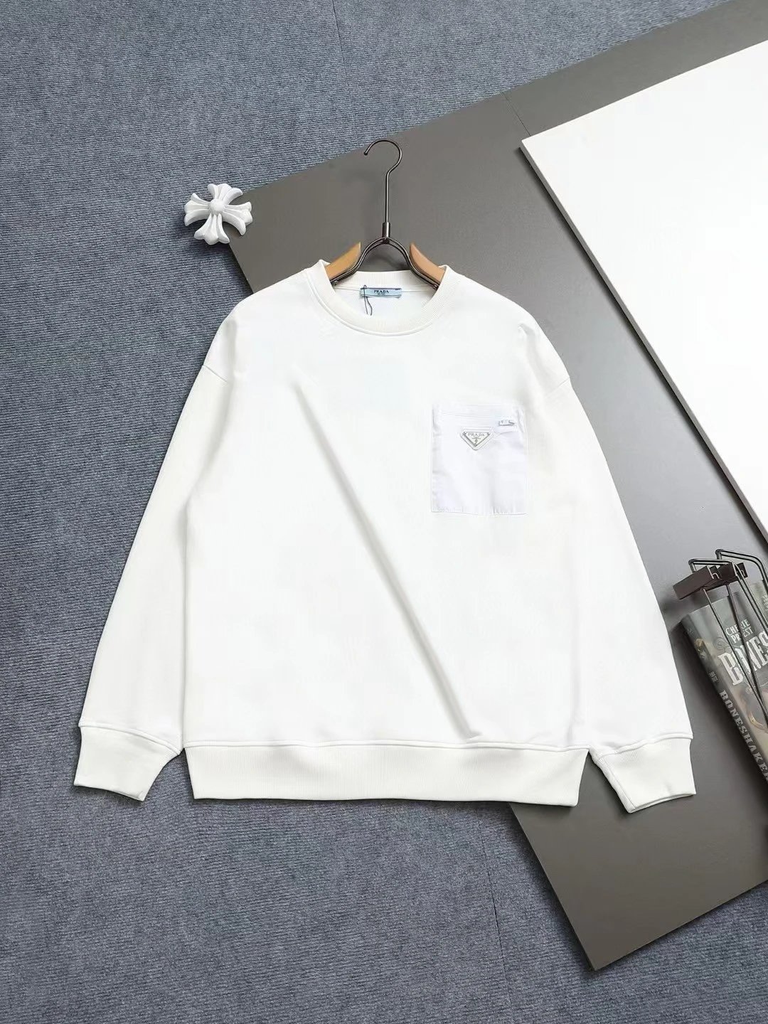 Prada Knitwear Collared knit sweater with triangle logo plaque — 21