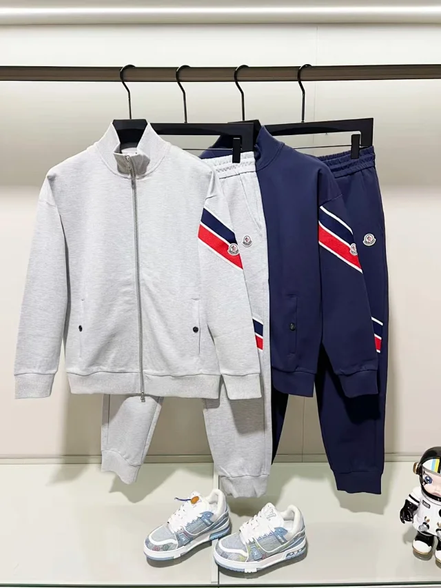 Moncler Zip-up track jacket, hooded sweatshirt and jogger designs with tricolor trim product detail image 1