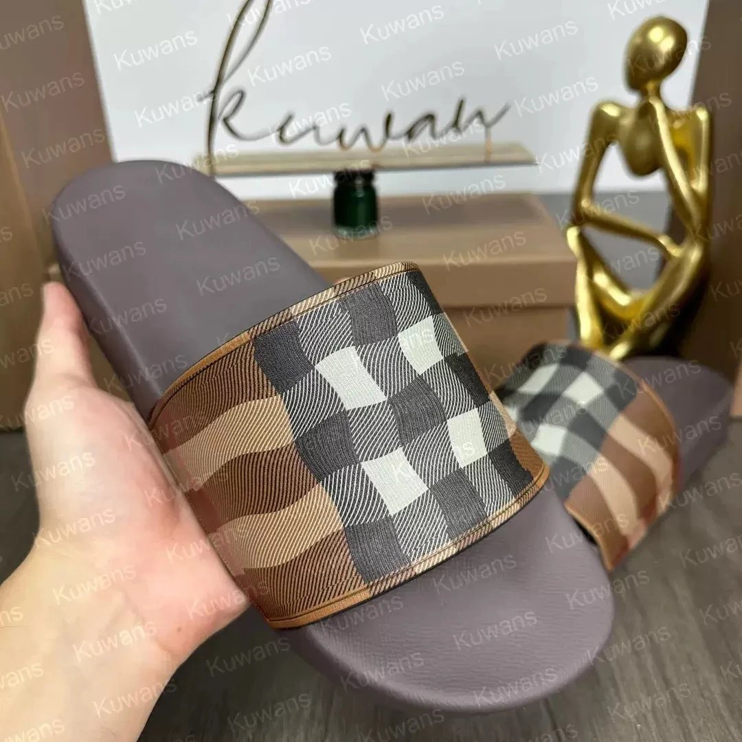 Unbranded Sandals Wide Strap Check Pattern Slide image 2
