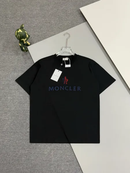 Moncler Logo Embroidered Black T-Shirt - 1